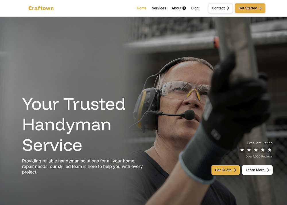 Handyman website design example — Craftown, a UK handyman services firm. Construction company website design built by ConstructionWebDesign.uk.